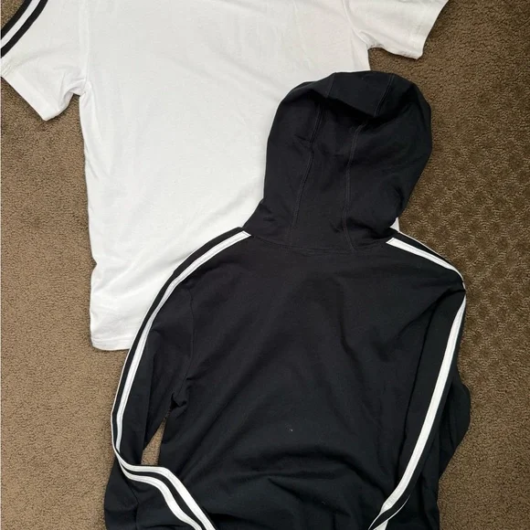 2 New ADIDAS boys medium shirts graphic logo long short sleeve black white 10-12 - Picture 4 of 4